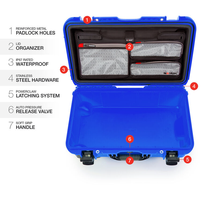 Nanuk 935 Wheeled Pro Photo Kit Protective Case with Padded Dividers & Lid Organizer - Blue