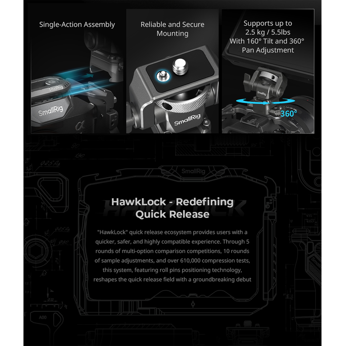 SmallRig HawkLock H21 Quick Release Monitor Support with NATO Clamp 4487