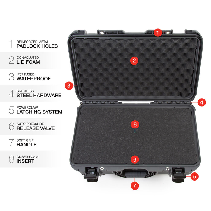 Nanuk 935 Wheeled Protective Case with Cubed Foam & Lid Foam - Graphite