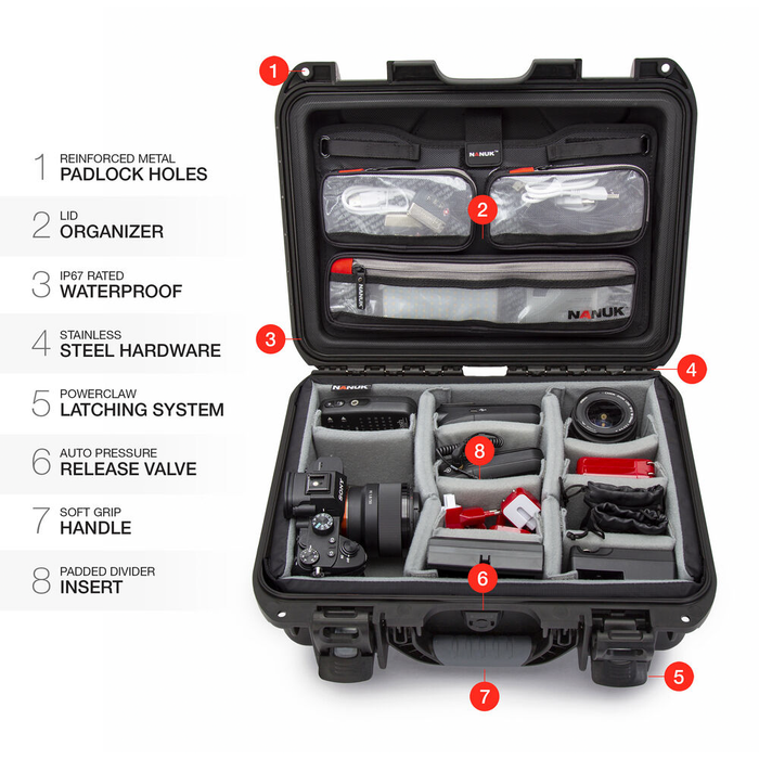 Nanuk 920 Medium-Series Pro Photo Kit Protective Case with Padded Dividers & Lid Organizer - Black