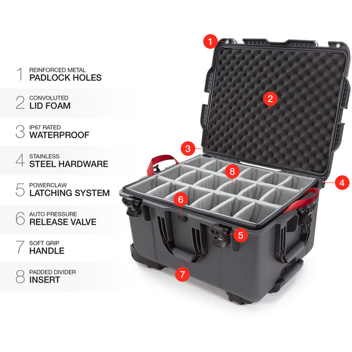 Nanuk 960 Wheeled Protective Case with Padded Dividers & Lid Foam - Graphite