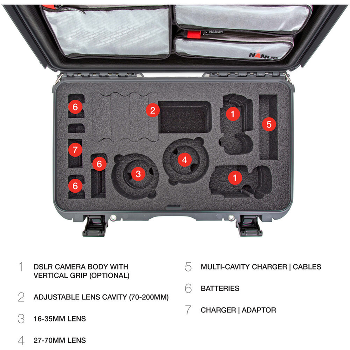 Nanuk 935 Wheeled Protective Case with Custom DSLR Foam & Lid Organizer - Graphite