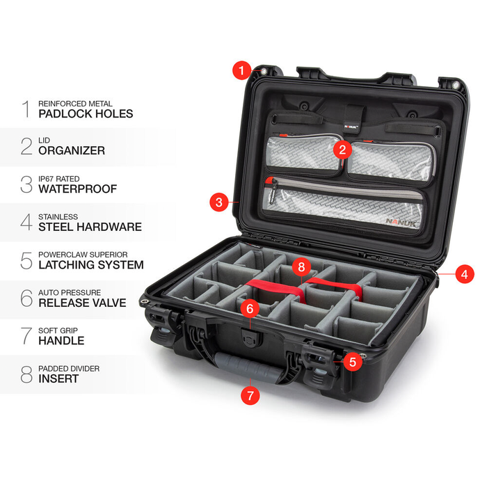 Nanuk 925 Medium-Series Pro Photo Kit Protective Case with Padded Dividers & Lid Organizer - Black