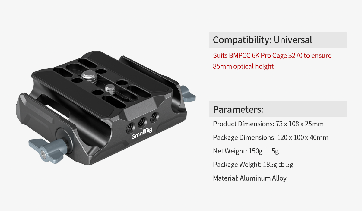 SmallRig Universal LWS Baseplate with Dual 15mm Rod Clamp 3357