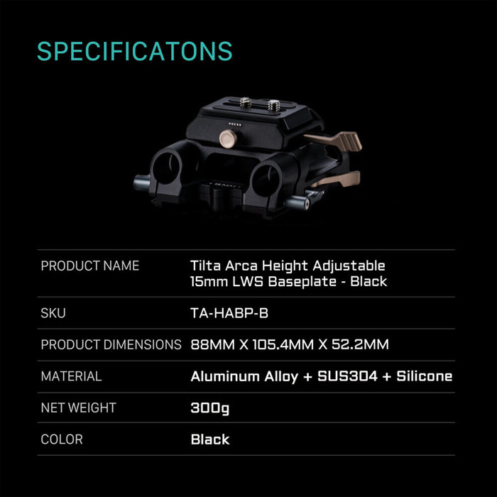 Tilta Arca Height Adjustable 15mm LWS Baseplate – Black
