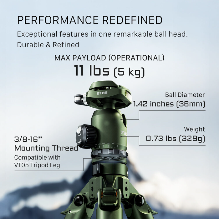 Tilta BT05 Travel 3-Stage Carbon Fiber Tripod with Ball Head - Forest Green