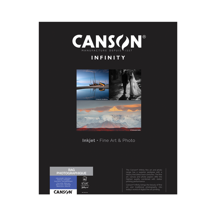 Canson Infinity Rag Photographique Matte Inkjet Paper, 310 gsm, 17 x 22" - 25 Sheets