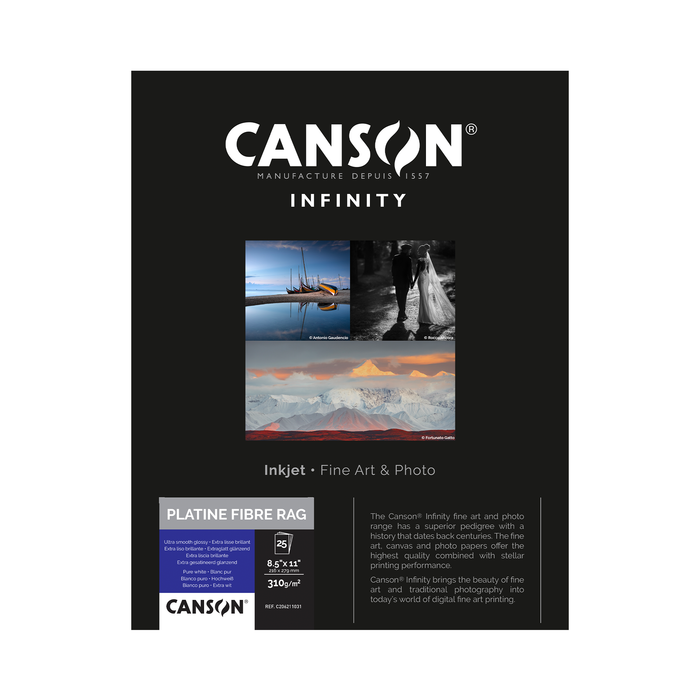 Canson Infinity Platine Fibre Rag Satin Inkjet Paper, 310 gsm, 8.5 x 11" - 25 Sheets