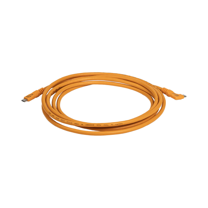 Tether Tools TetherPro Optima 10G USB-C Straight to Right-Angle Cable, 10' (3m) - High-Visibility Orange