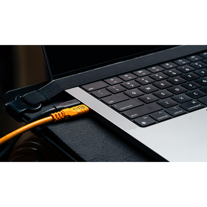 Tether Tools TetherPro Optima 10G USB-C Straight to Right-Angle Cable, 10' (3m) - High-Visibility Orange
