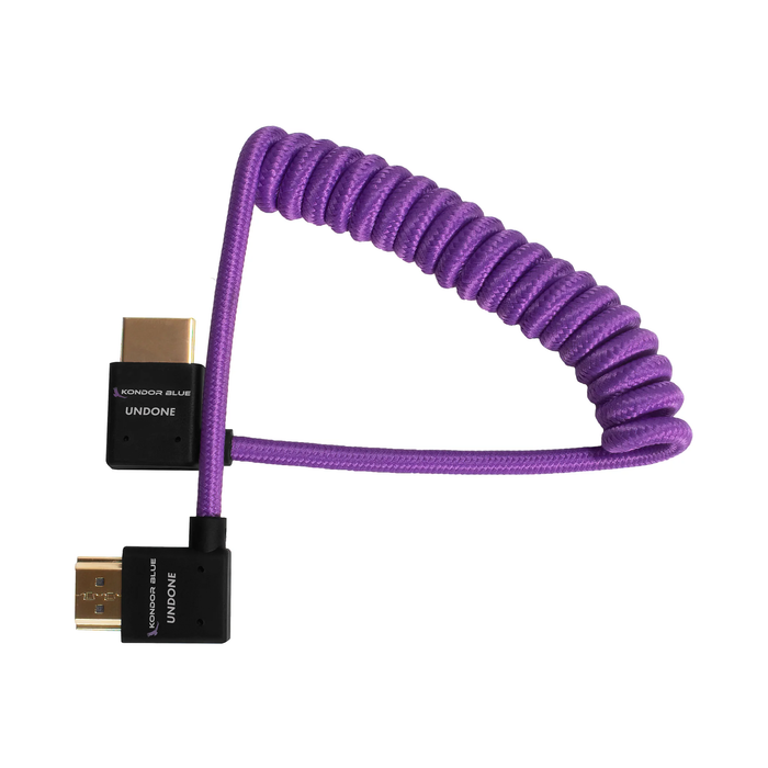 Kondor Blue Gerald Undone Coiled High-Speed Right-Angle HDMI to HDMI Monitor Cable, 12" to 24" - Purple