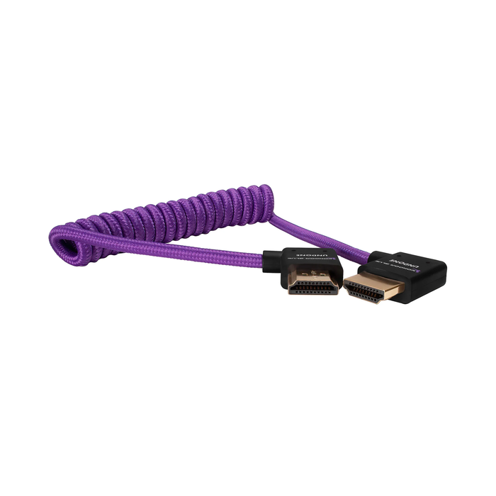 Kondor Blue Gerald Undone Coiled High-Speed Right-Angle HDMI to HDMI Monitor Cable, 12" to 24" - Purple