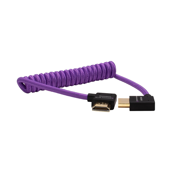 Kondor Blue Gerald Undone Coiled High-Speed Right-Angle HDMI to HDMI Monitor Cable, 12" to 24" - Purple