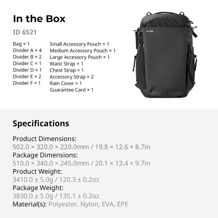 SmallRig Professional Outdoor 25L Backpack 6521