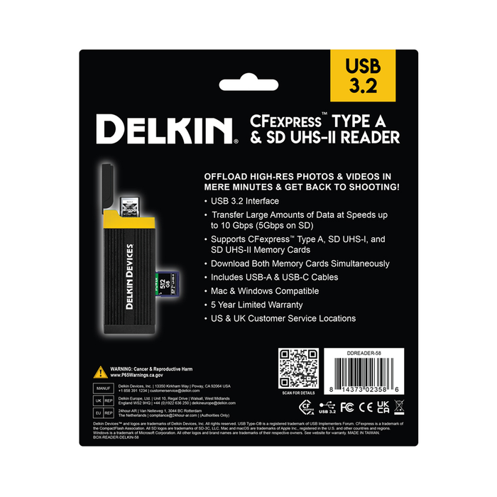 Delkin Devices USB 3.2 CFexpress Type A & SD UHS-II Dual Slot Memory Card Reader