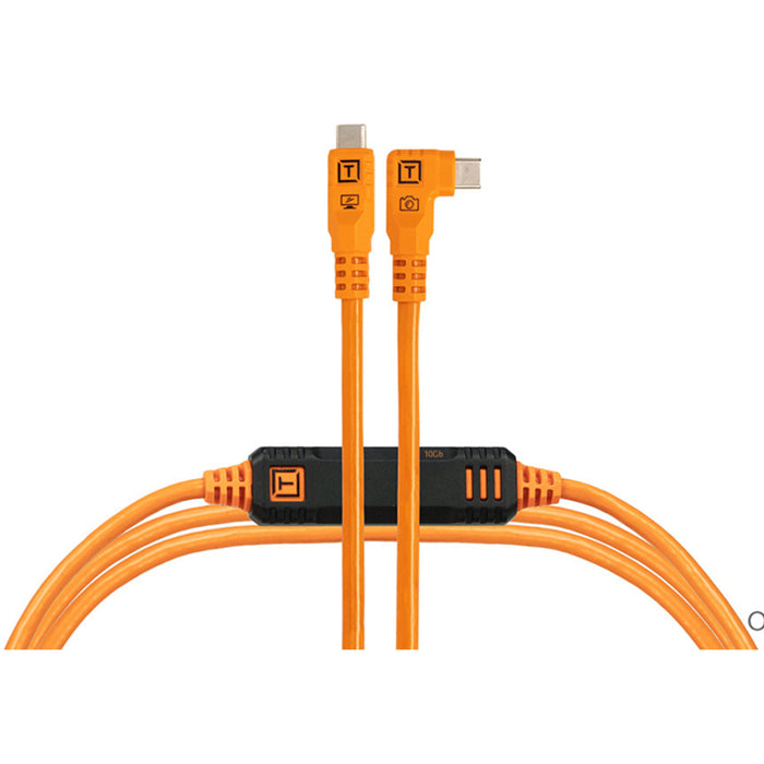 Tether Tools TetherPro Optima 10G USB-C Straight to Right-Angled Cable, 15' - High Visibility Orange