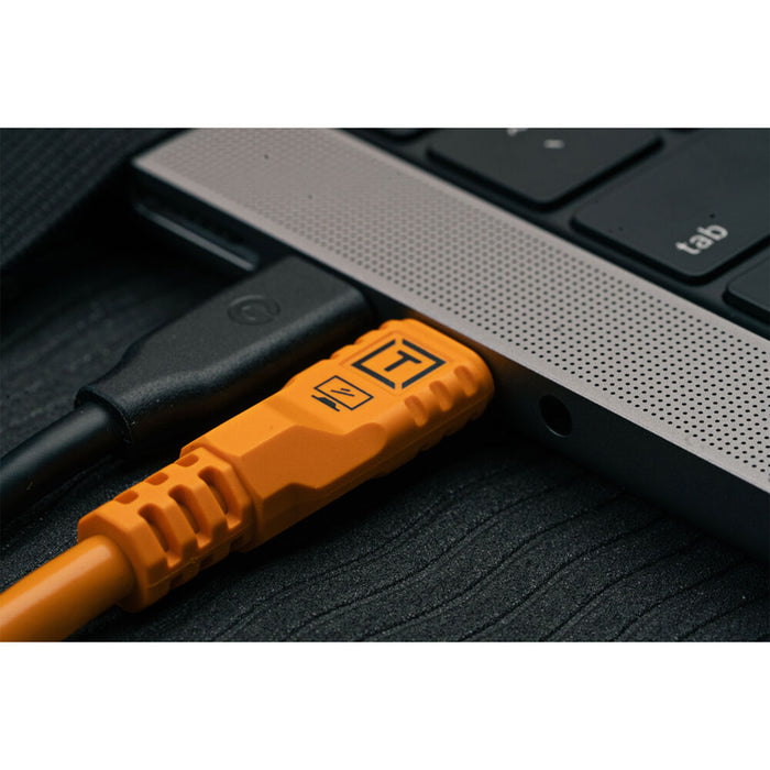 Tether Tools TetherPro Optima 10G USB-C Straight to Right-Angled Cable, 15' - High Visibility Orange