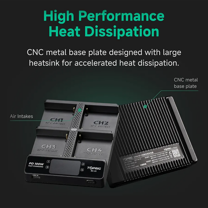 Accsoon TopRig 100W 4-Bay NP-F Fast Charger Kit with 100W PD Cable & 100W Power Adapter