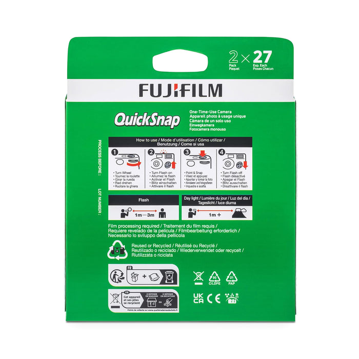 Fujifilm Quicksnap Flash 400 35mm Single-Use Camera with Flash, 27 Exposures, 2 Pack - Green