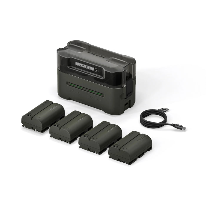 Tilta Portable 4-Bay Charging Station Kit with Canon LP-E6 Batteries (4x) – Green