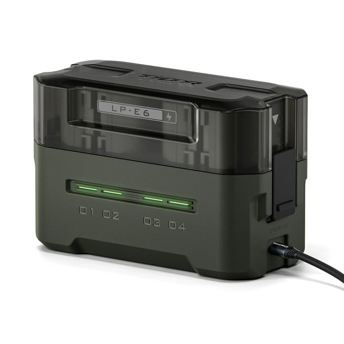 Tilta Portable 4-Bay Charging Station Kit with Canon LP-E6 Batteries (4x) – Green