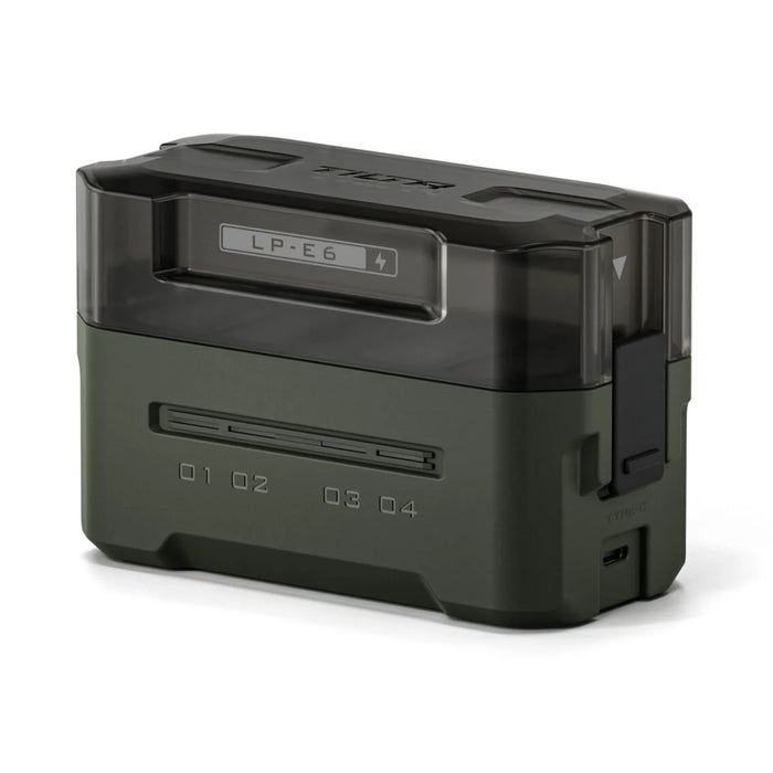 Tilta Portable 4-Bay Charging Station Kit with Canon LP-E6 Batteries (4x) – Green