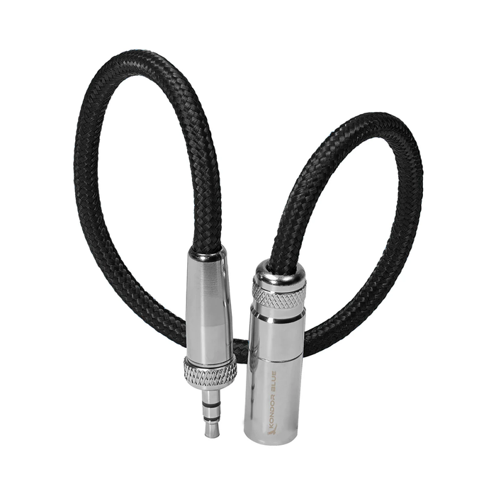 Kondor Blue Mini-XLR Male to Locking 3.5mm TRS Locking Jack Socket 12" Adapter Cable for for Lavaliers/Lapels - Raven Black