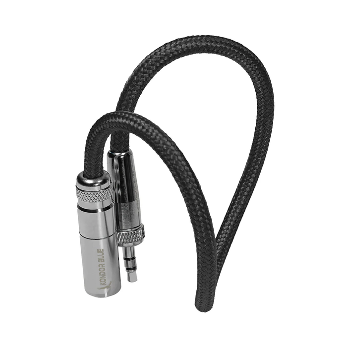 Kondor Blue Mini-XLR Male to Locking 3.5mm TRS Locking Jack Socket 12" Adapter Cable for for Lavaliers/Lapels - Raven Black