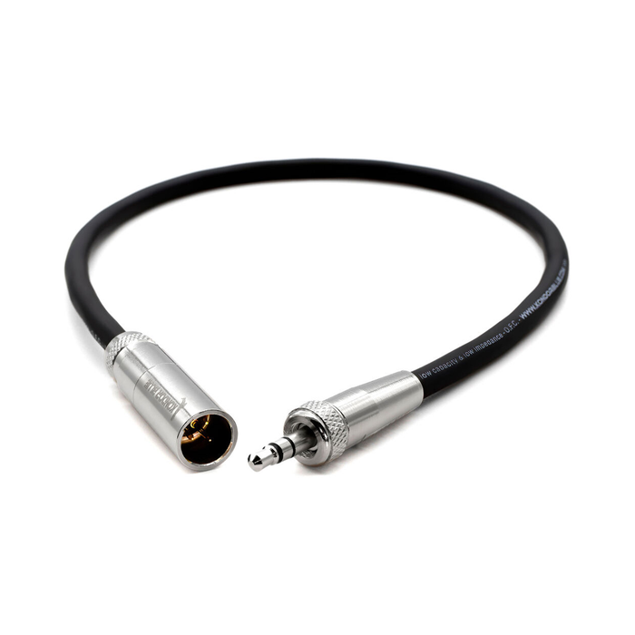 Kondor Blue Mini-XLR Male to Locking 3.5mm TRS Locking Jack Socket 12" Adapter Cable for for Lavaliers/Lapels - Raven Black