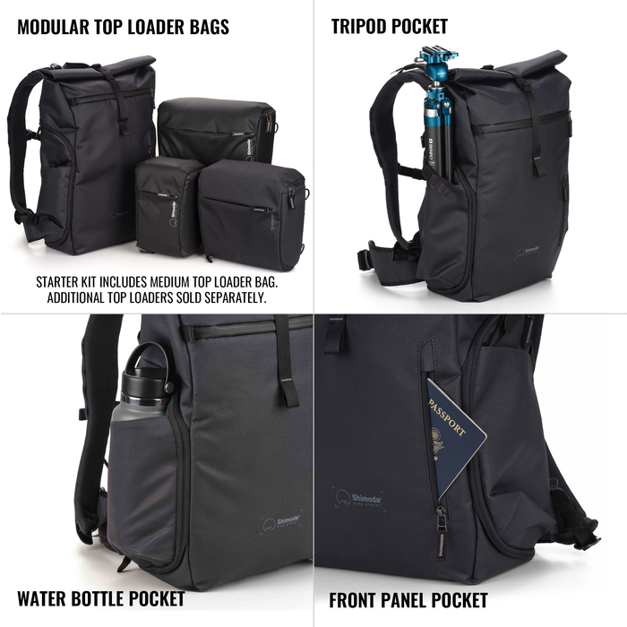 Shimoda Side Street 28 Starter Kit with Medium Modular Top Loader - Anthracite Black