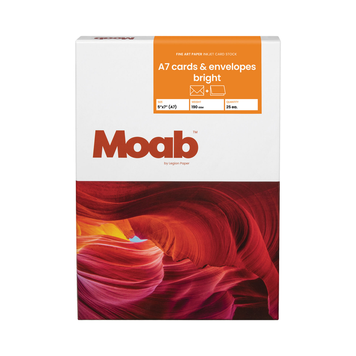 Moab Artist Cards and Envelopes, Bright White, 190gsm, 5" x 7" (A7) - 25 Count