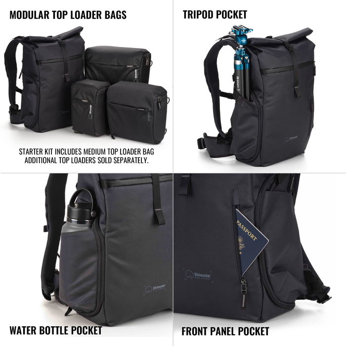 Shimoda Side Street 22 Starter Kit with Medium Modular Top Loader - Anthracite Black