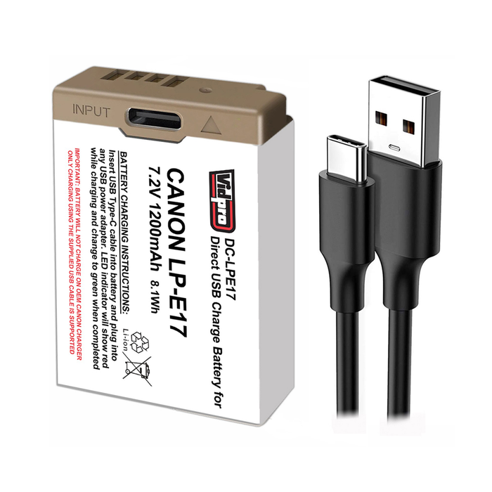 Vidpro DC-LPE17 Lithium-Ion Battery for Canon LP-E17 with Built-In USB-C Charging