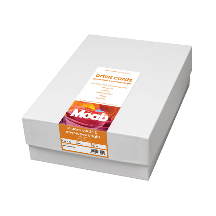 Moab Artist Cards and Envelopes, Bright White, 190gsm, 5.25" x 5.25" - 100 Count