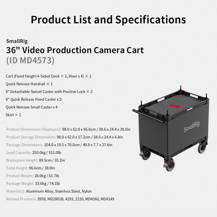 SmallRig 36" Lightweight Video Production Camera Cart MD4573