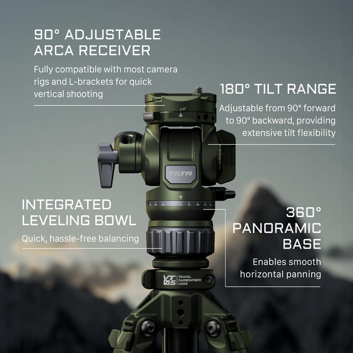 Tilta VT05 Travel 3-Stage Carbon Fiber Tripod with Video Fluid Head - Forest Green