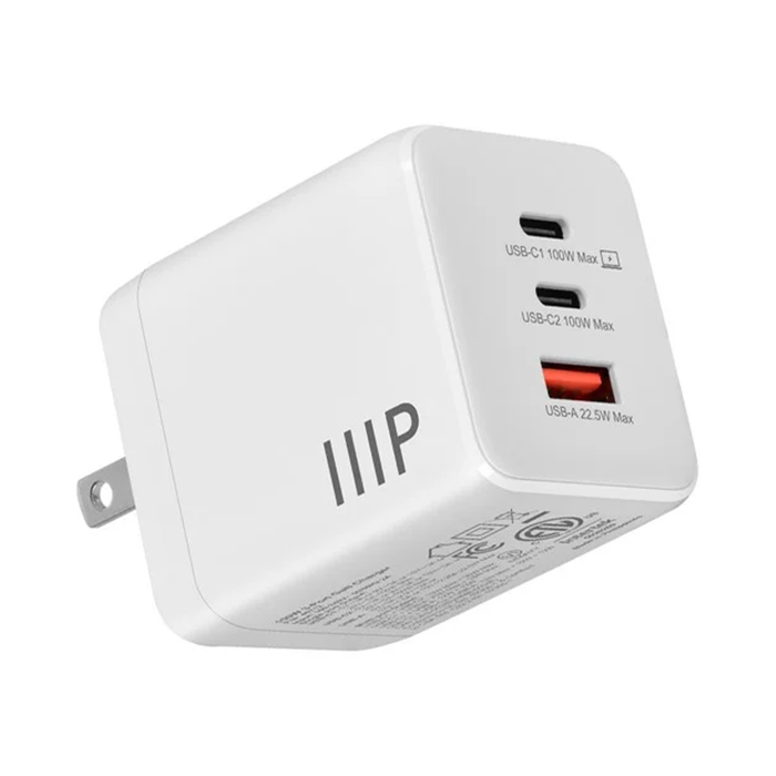 Monoprice USB 100W 3-Port Foldable Wall Charger with 2 USB-C & 1 USB-A Ports