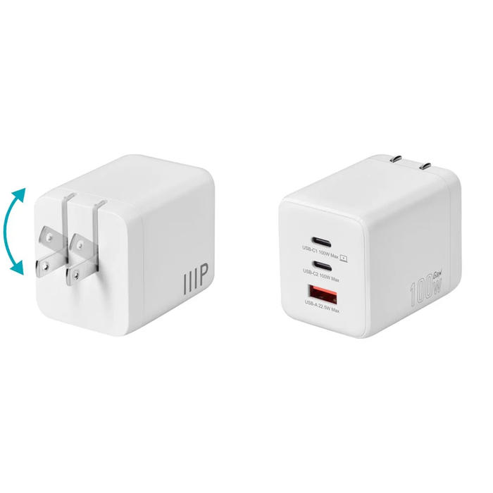 Monoprice USB 100W 3-Port Foldable Wall Charger with 2 USB-C & 1 USB-A Ports