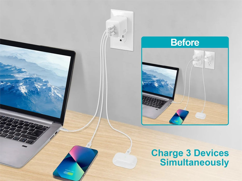 Monoprice USB 100W 3-Port Foldable Wall Charger with 2 USB-C & 1 USB-A Ports