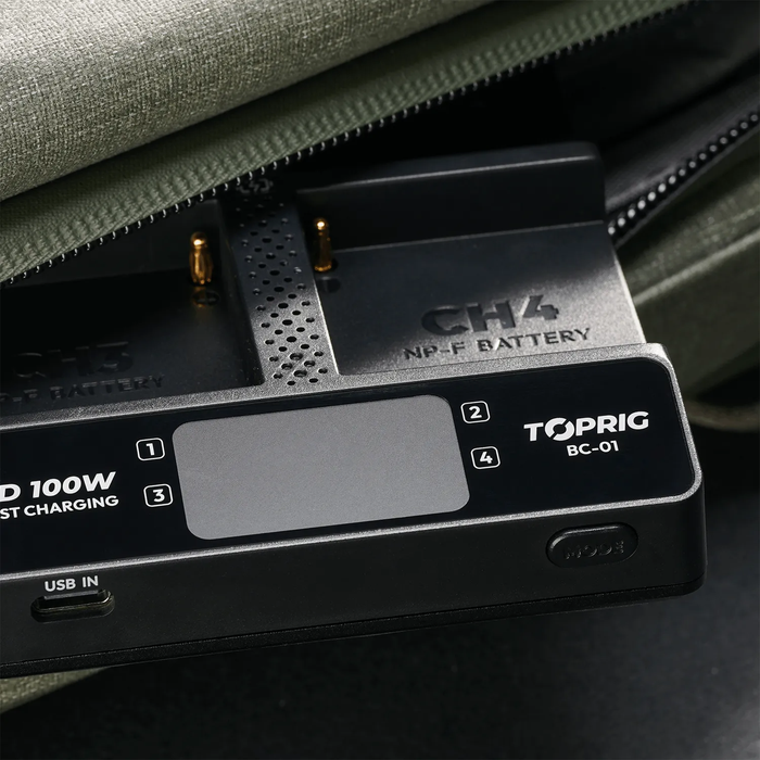 Accsoon TopRig 100W 4-Bay NP-F Fast Charger Kit with 100W PD Cable & 100W Power Adapter