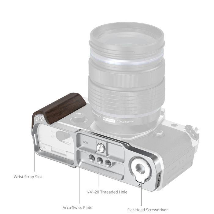 SmallRig L-Shaped Mount Plate with Wooden Handle for OM SYSTEM OM-3