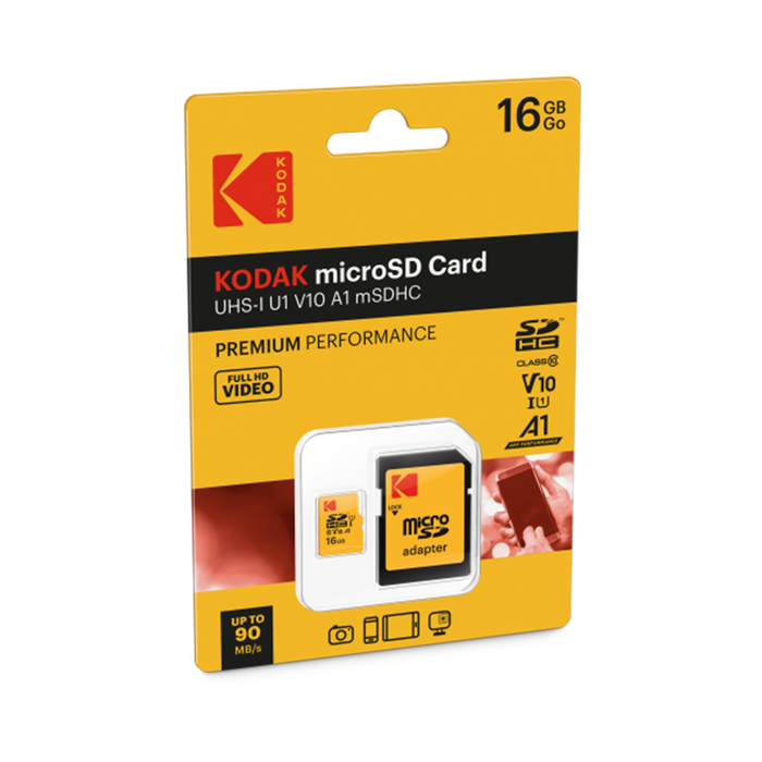 Kodak 16GB Premium Performance Class 10 UHS-I U1 V10 A1 microSD Memory Card