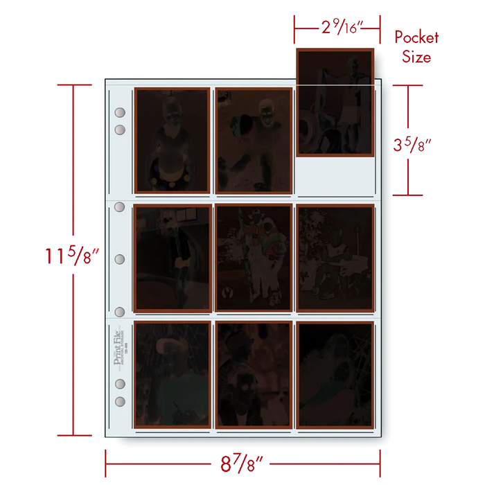 Print File 120-9HB Archival Negative Pages for 120 Film or Collectable Cards (Holds 9 Individual Frames) - 25 Pack