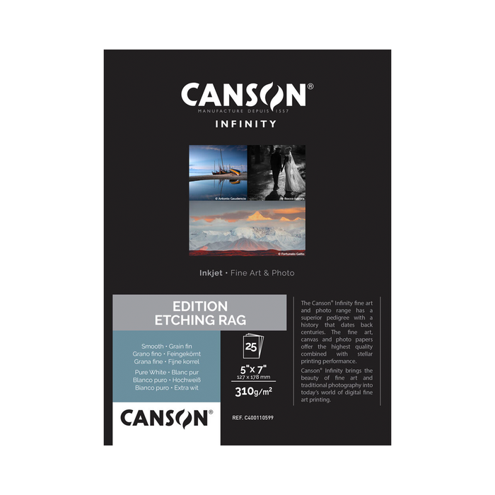 Canson Infinity Edition Etching Rag Matte Inkjet Paper, 310 gsm, 5 x 7" - 25 Sheets
