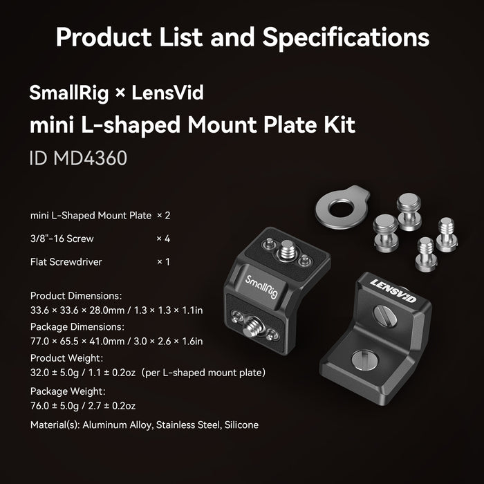 SmallRig x LensVid mini L-Shaped Mount Plate Kit MD4360