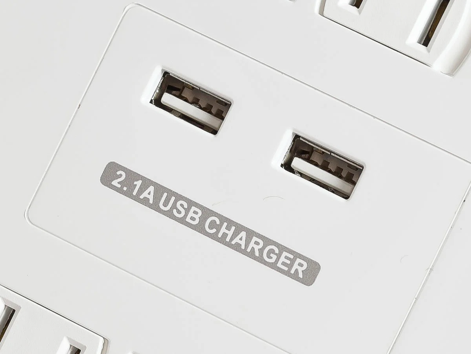 Monoprice 12 Outlet Power Surge Protector with 2 Built-In USB Charger Ports, 6ft Cord - White