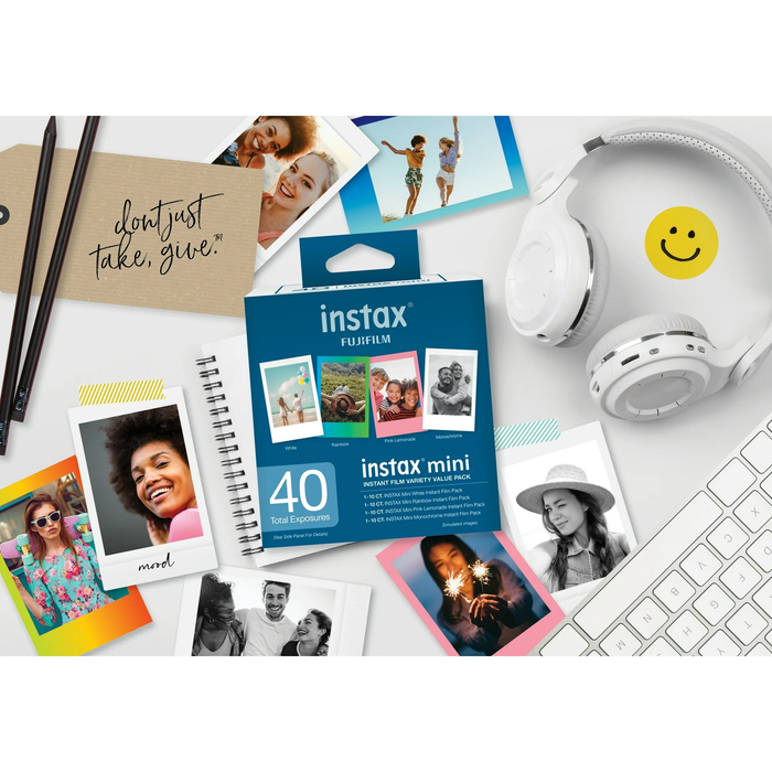 Fujifilm Instax Mini Instant Film Variety Multi-Pack - 40 Exposures (Rainbow, Pink Lemonade, Monochrome)