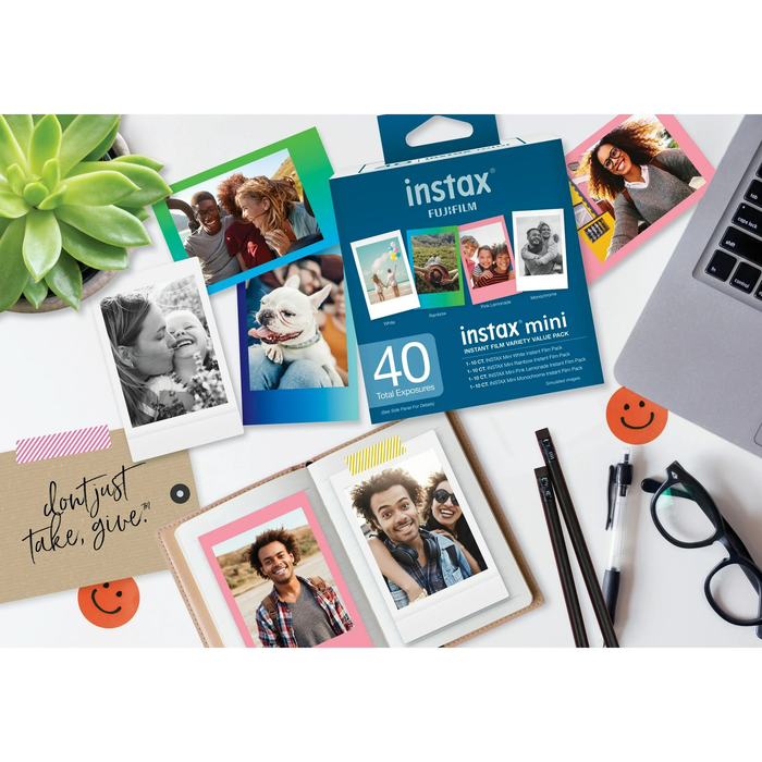 Fujifilm Instax Mini Instant Film Variety Multi-Pack - 40 Exposures (Rainbow, Pink Lemonade, Monochrome)
