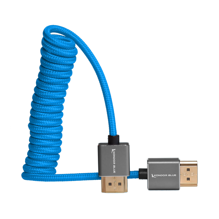 Kondor Blue High-Speed Coiled Full HDMI Cable, 12 to 24" - Kondor Blue