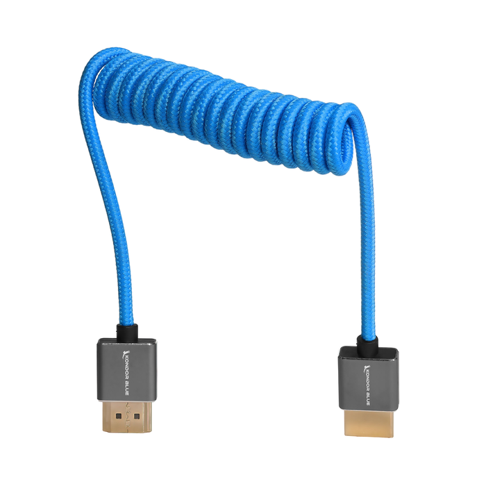 Kondor Blue High-Speed Coiled Full HDMI Cable, 12 to 24" - Kondor Blue